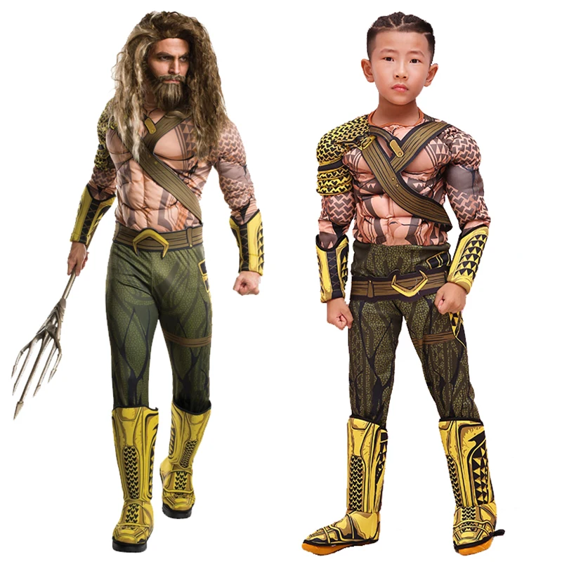 

New Arrival Muscle Aquaman Costume for Boys Halloween Costume Kid Aquaman of Justice League Superhero Cosplay Dress-up