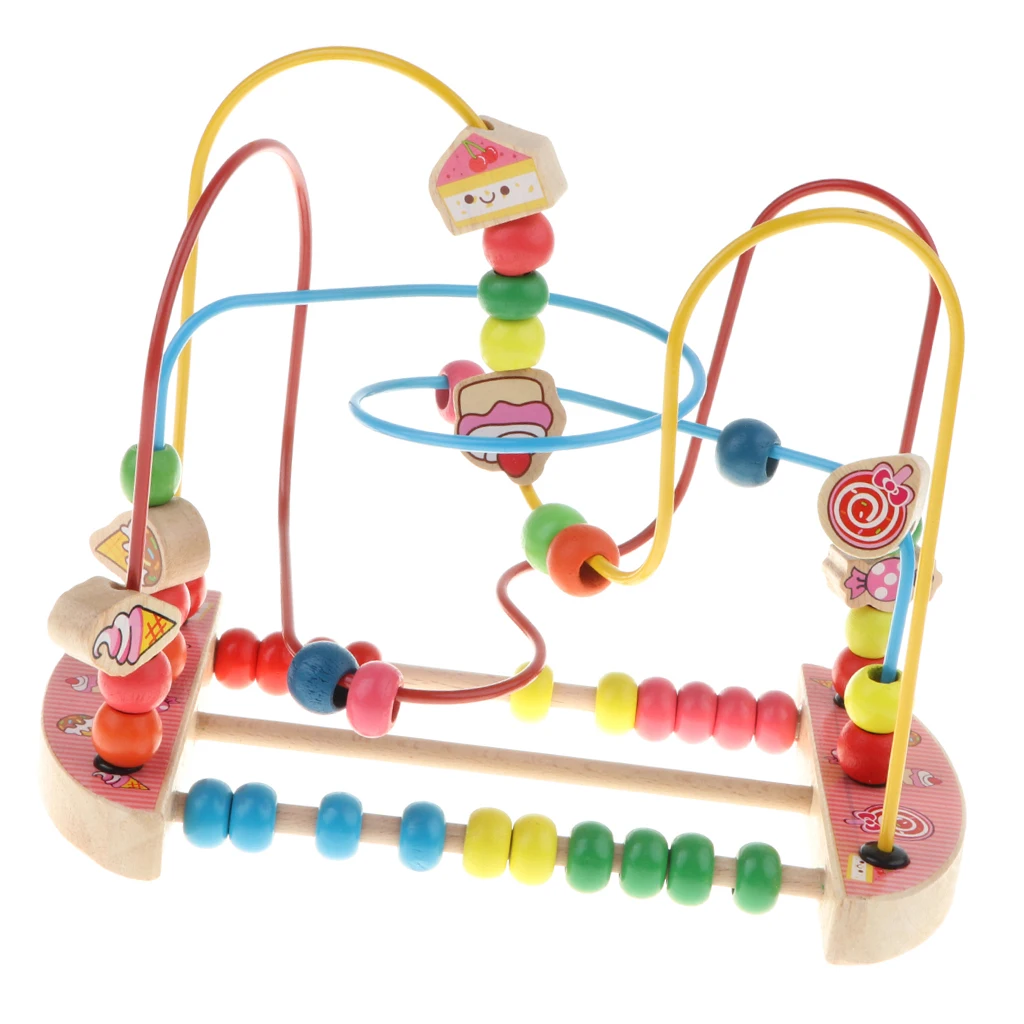 Baby Activity Bead Maze Puzzle, Toddler Baby Wooden Roller Coaster Sliding Beads Game Developmental Toy - Candy