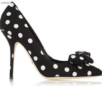 

2020 sweet style women high heels party shoes point toe pumps bowtie pumps dress shoes spot print high heels