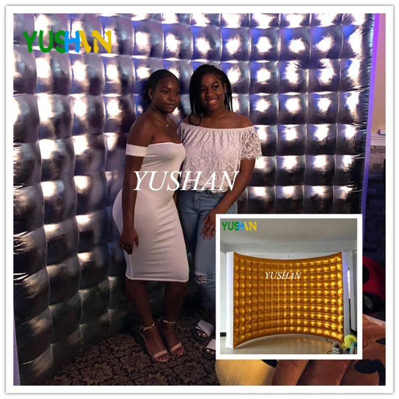 

3m Silver or Gold LED Inflatable Photo booth Wall Backdrop with Multi Color LED lights and Air Blower Inflatable Wall For Party
