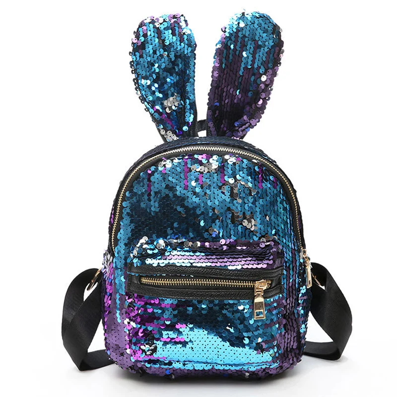 

Girl's Paillette Backpack Fashion Rabbit Ears Cute Small School Bag for Teenage Girls Children Cartoon Bling Kid Travel Back bag