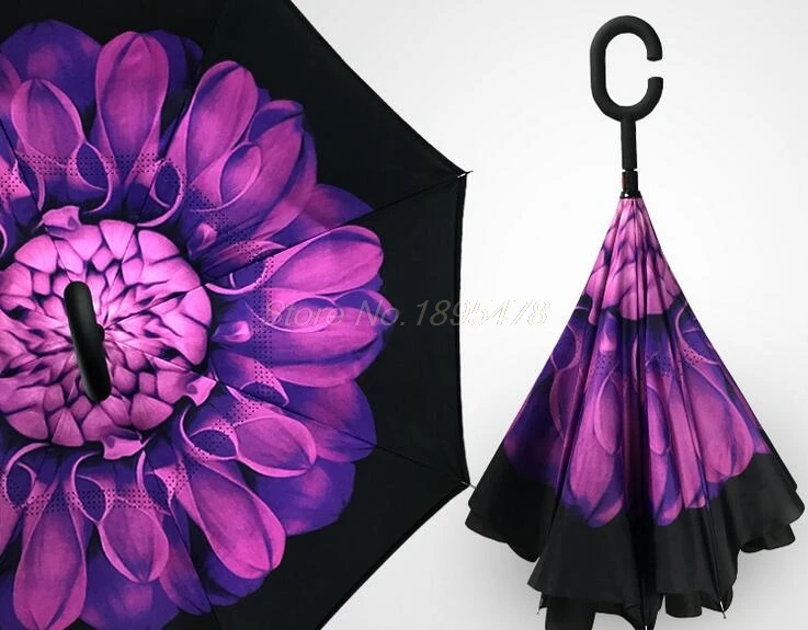 

15PCS Windproof Reverse Folding Double Layer Inverted Chuva Umbrella Self Stand Inside Out Rain Protection C-Hook Hands For Car