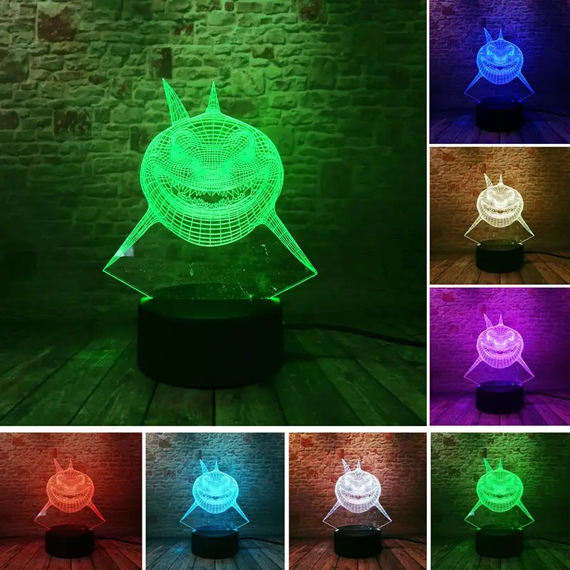 

3D Nightlight Visual Illusion LED Colourful Touch Flash Light Desk Lamp Home Decoration Model Sharp Fish Baby Toys Holiday gift