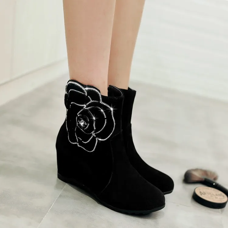 

Big Size 9 10 11 12 boots women shoes ankle boots for women ladies boots Flower water drill side zipper