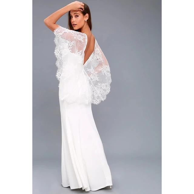 2018 Women Summer White Lace Angel Wings Shawl Dress Casual Slim Sexy