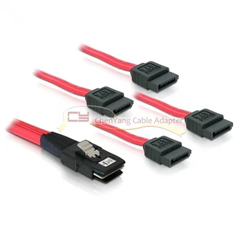 

50cm internal Mini SAS 4i 36Pin SFF-8087 Host to 4 SATA 7pin hard disk target Fanout Raid Cable with Latch Red color
