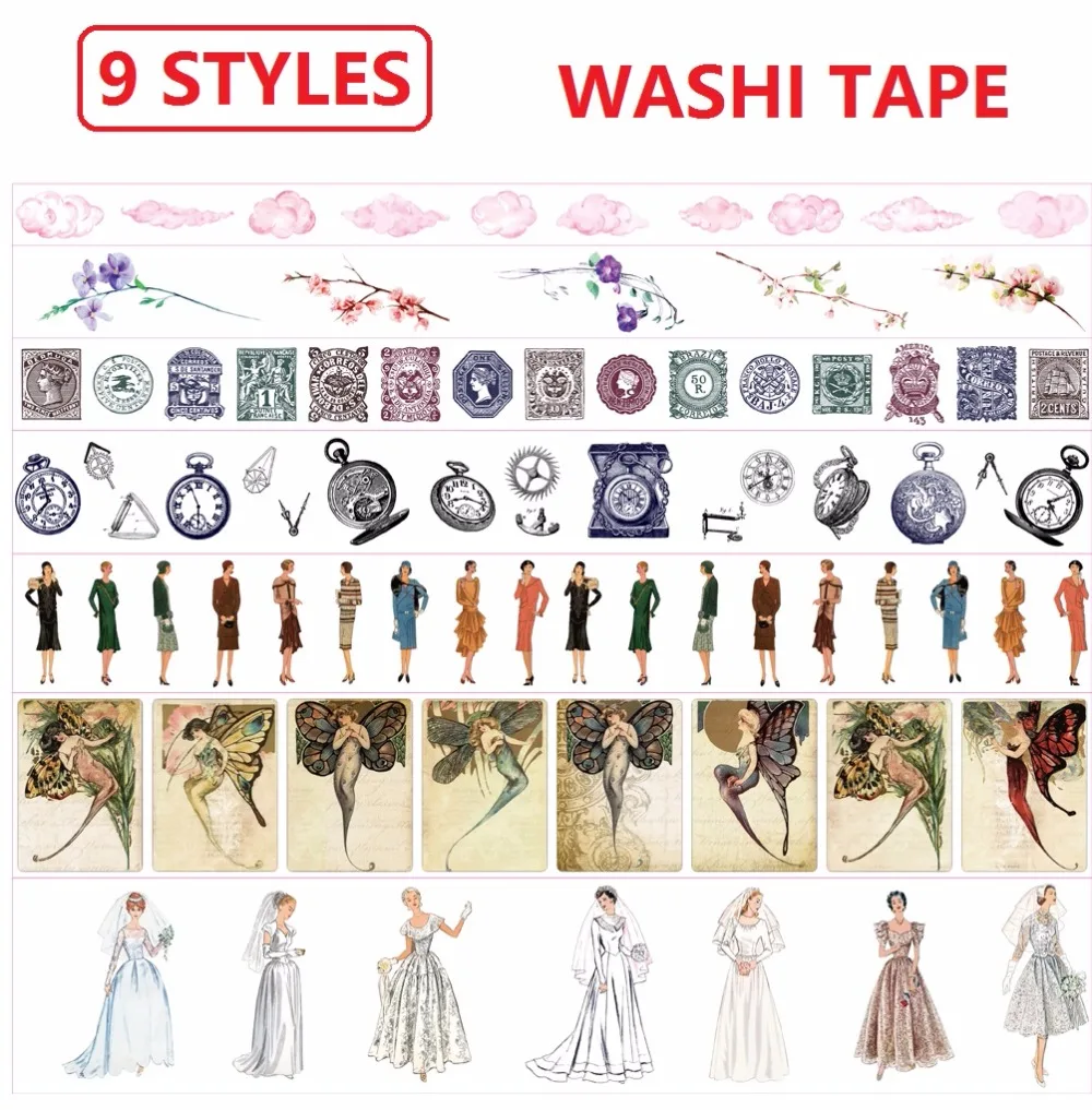 7 дизайнов цветы/девушки/модели/свадебное платье/облако японский Васи декоративная клейкая лента DIY маскирующая бумажная лента наклейка этикетка