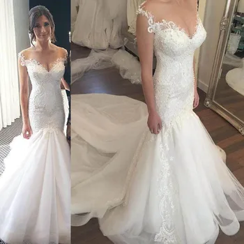 

Vestido De Noiva Mermaid Wedding Party Dresses Sexy Sheer Back Counrt Train Prom Gowns Robe De Mariage