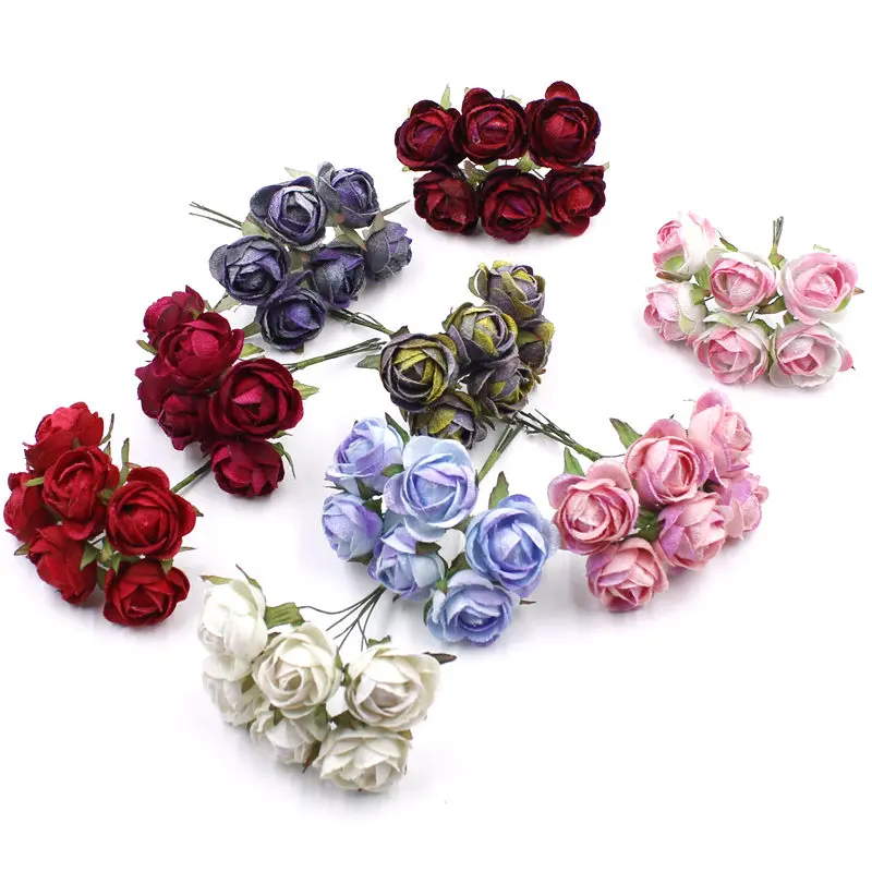

New Mini Artificial Flower Tea Bud Rose Pompadour Wedding Decoration DIY Decorative Gifts Scrapbooking for the European root