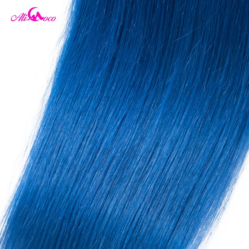 Ali Coco Brazilian Straight Hair 1/3/4 Bundles 1B/Blue Color 100% Human Hair Weave Extensions 10-30 Inch Remy Hair Weave Bundles