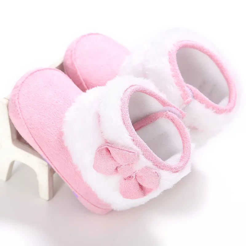 

2018 Knitting Hand-made Bowknot Fleece Snow Boots For Baby Girl Boy Anti-silp Prewalker Booties Baby Shoes 0-18 Months