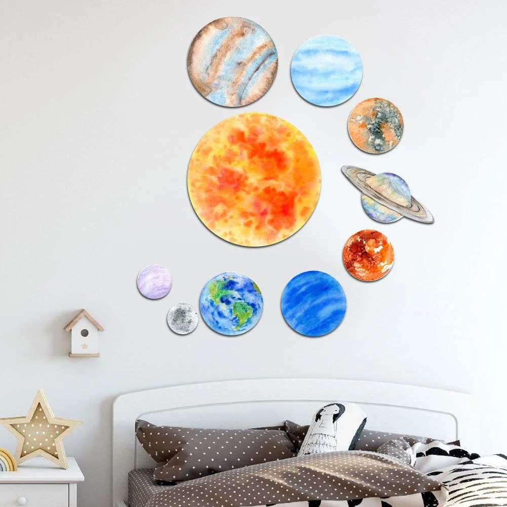 Yaratici Aydinlik Duvar Cikartmalari Ay Suluboya Gunes Sistemi Parlayan Sticker Cocuk Odasi Dekorasyon Ev Duvar Susleri 20e Duvar Cikartmalari Aliexpress