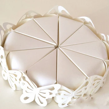

50PCS Gorgeous Butterfly Paper Cake Candy Box Cream Ivory Wedding Favors and Gifts Package 5 colors Tiny chocolate Triangle Box