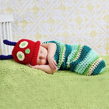 

Cute Caterpillar Handmade Baby Sets Newborn Photography Props Kids Crochet Hats Boys Fotografia Accessories Photo Props