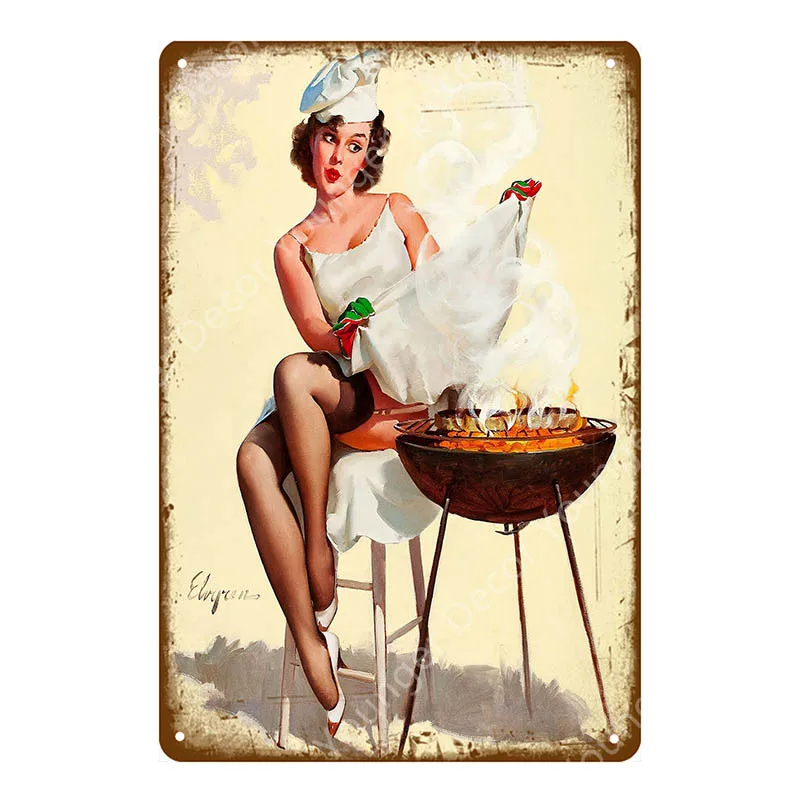 Винтажная сексуальная леди Pin Up девушка живопись жестяная вывеска металлическая пластина художественный плакат Настенная Наклейка бар кофейня кафе домашний декор - Цвет: YD3160E
