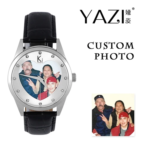 Relógio de Foto Exclusivo para Homem e Mulher Forma de Caixa de Aço Relógios de Pulso Yazi Marca Próprio Personalizado Relógio Coração-em Inoxidável Seu