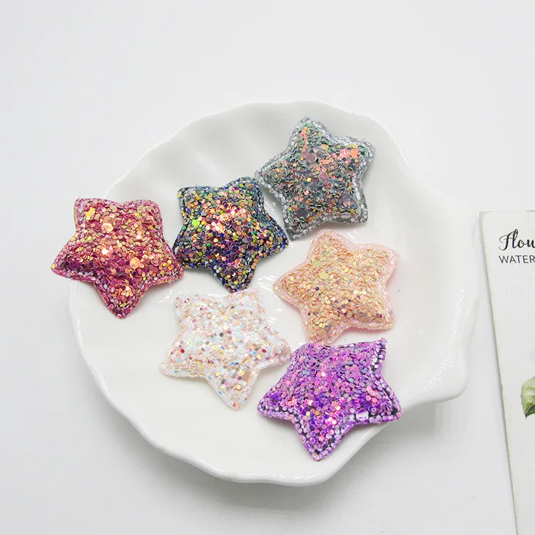 

30pcs/lot 3.5cm Glitter Five Star Padded Applique for DIY Children headwear Accessories & Appliqued DIY Craft Decoration