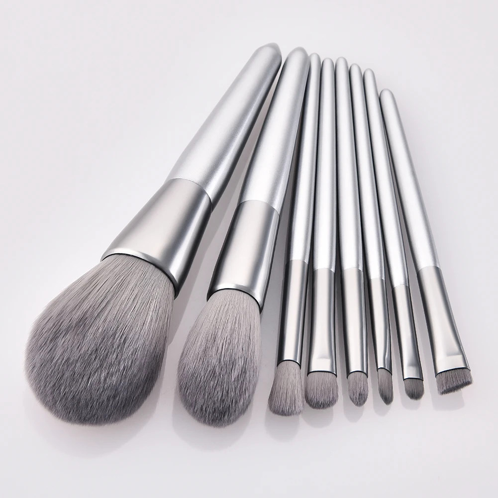 

8Pcs/Set Mini Silver Makeup Brushes Set pincel maquiagem Cosmetics Blush Foundation Powder Synthetic Hair Makeup Brush Tools