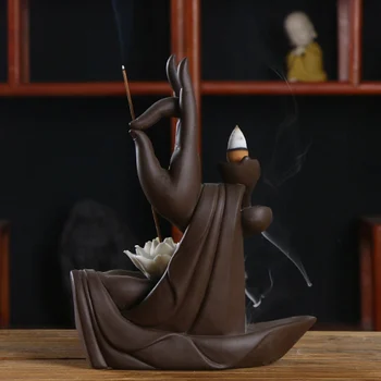 

Cones Purple Clay Incense Backflow Burner Buddha Hand Incense Burner Aromatherapy Diffuser Buddhist Temple Ornament