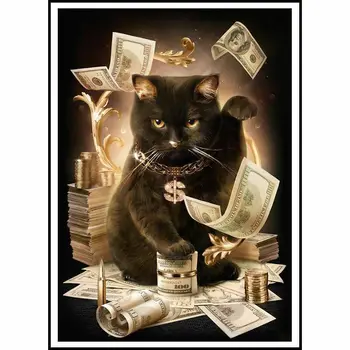 

HOMHOL DIY 5D Diamond Embroidery Animals Cat Money Pattern Diamond Painting Pictures Of Rhinestones Diamond Mosaic Cross Stitch