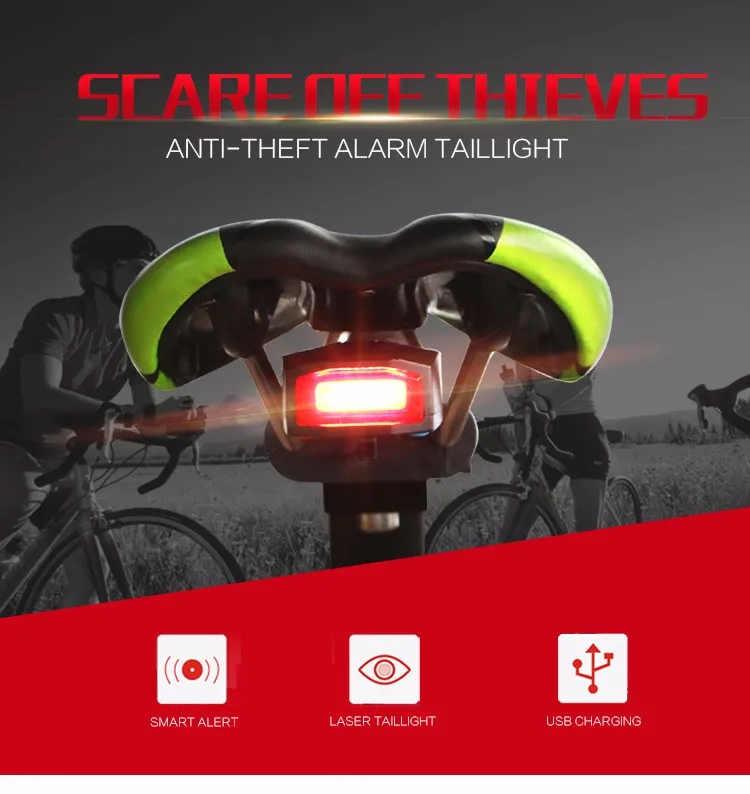 Best Anti-thift MTB Bike Alarm Rechargeable Bicycle Laser Light Mountain Bike Rear Light Wireless Remote Control Alarm Cycling Lights 9