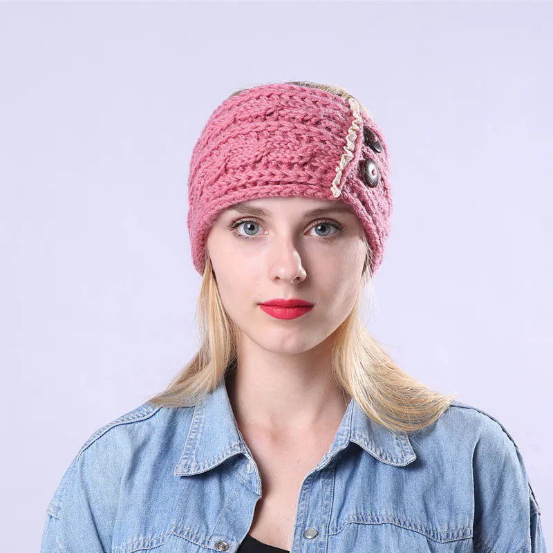 

Hot Women Girls Winter Warm Knitted Headband Buttons Crochet Chunky Elastic Headwrap HD88