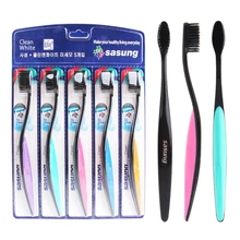 Новинка, 5 шт., зубная щетка для взрослых, средняя, мягкая, нежная, семейная, щетка для полости рта, гигиена, уход за зубами, бамбуковый уголь, зубная щетка