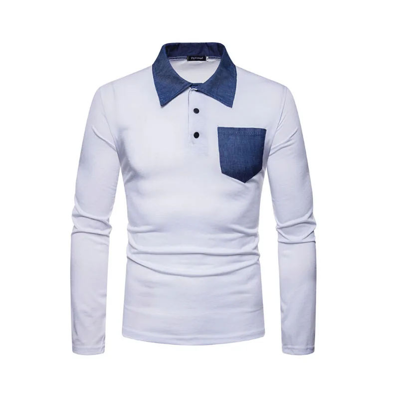 New Design Mens Long Sleeve Button T Shirts Square Neck Patchwork