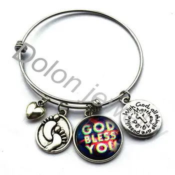 

God Bless You Bangle-With God All Things Are Possible- Baby Foot Charm Expandable