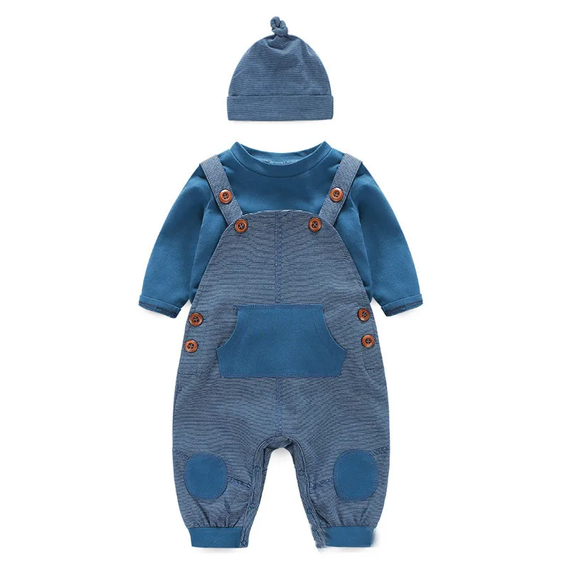 Baby Boy Suit Spring Autumn Cotton Newborn Clothing Set Dark Blue Todler Boy Clothes With Hat