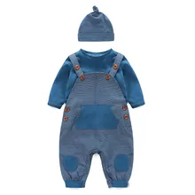 Baby Boy Suit Spring Autumn Cotton Newborn Clothing Set Dark Blue Todler Boy Clothes With Hat