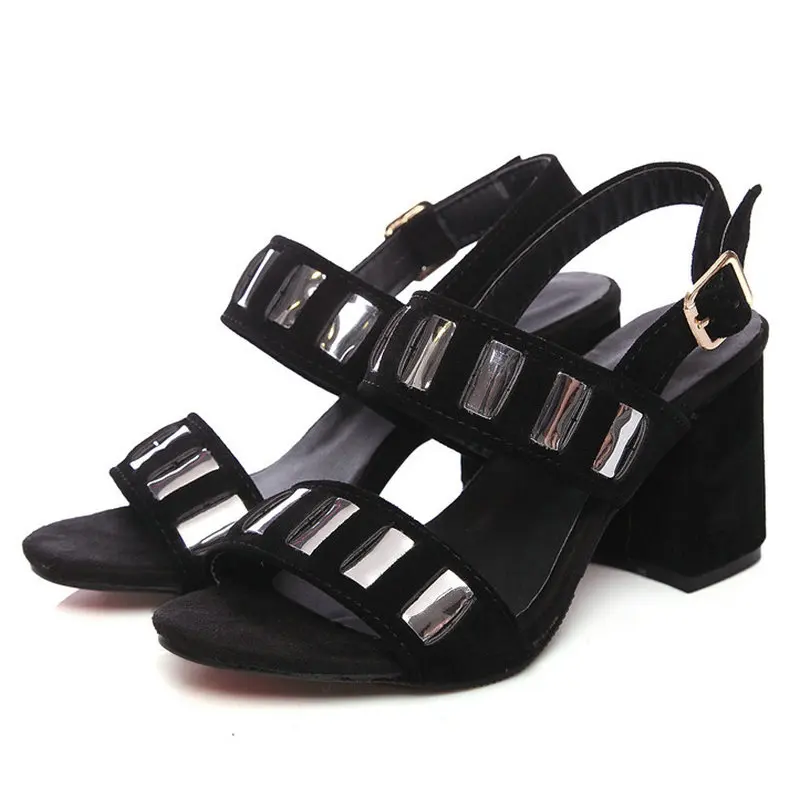 

B2-7 Size 34-46 Female Plus Size Sandals Woman Buckle Strap Concise Shoes Lady Shinning Party Shoes Women 7.5cm High Heels Shoe