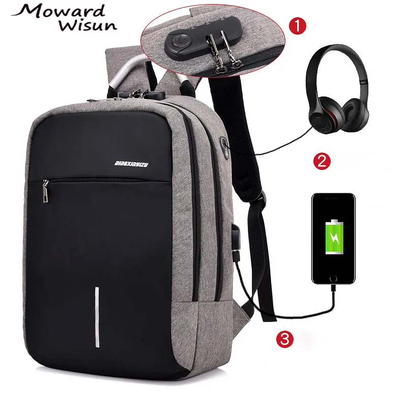 USB зарядное устройство рюкзак с защитой от кражи mochila16 дюймов мужской для