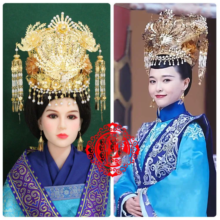 

A222 Jin Dynasty императрица Золотой Феникс свадебная тиара для ТВ Играть принцесса WeiYoung драма аксессуар для волос Фотография сцена