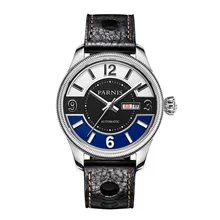 Parnis Gentel II Seriers Luminous Mens Leather Watchband Fashion Big Dial Dual Calendar Automatic Mechanical Watch