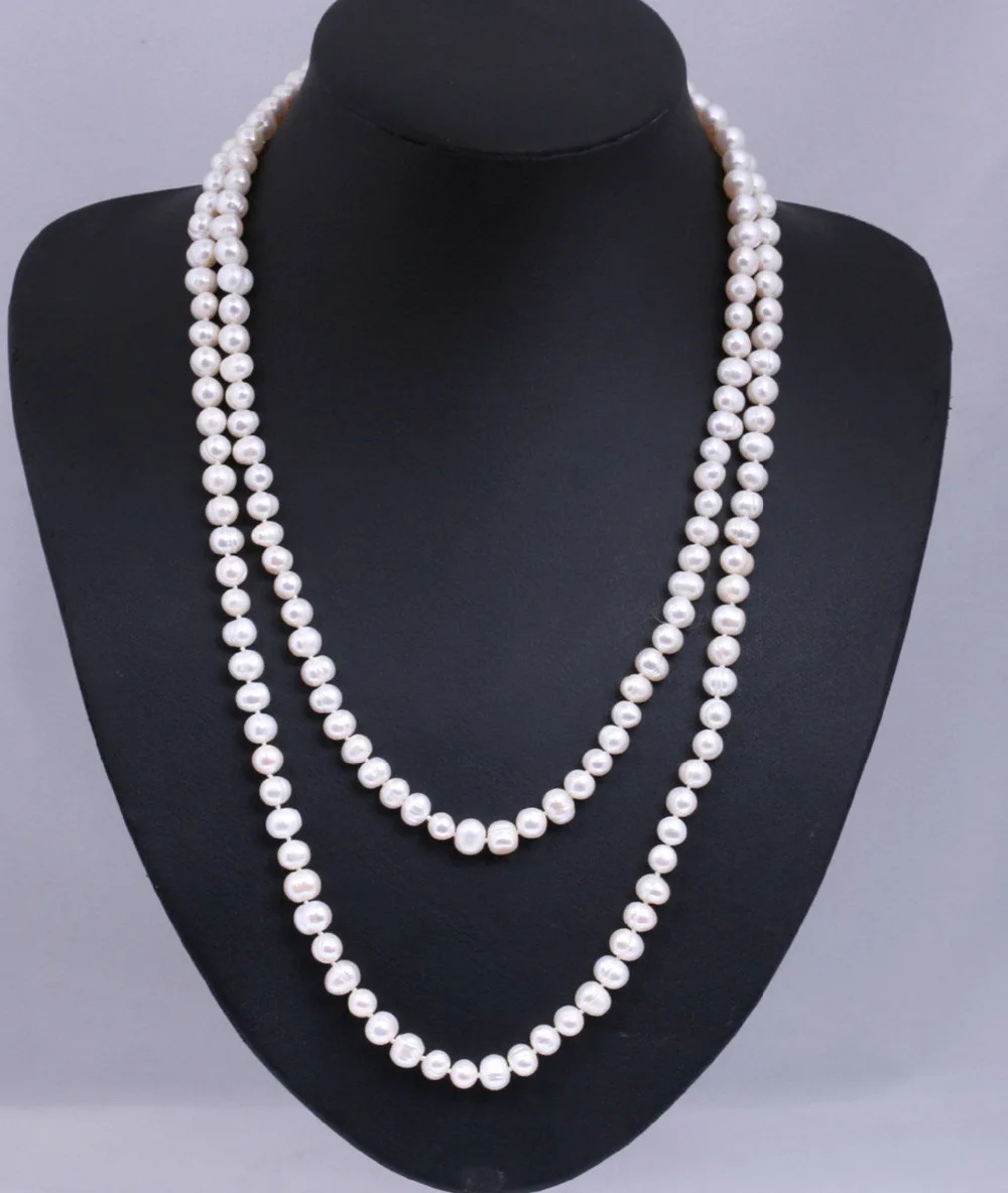 

FREE SHIPPING HOT sell new Style >>>>>Long Endless 7mm Natural White Cultured Freshwater Pearl Necklace Chain New