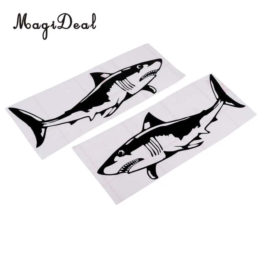 1 Pair Large Durable PVC Shark Sticker Funny Decals for Kayak Fishing Ocean Boat Canoe Dinghy Raft Car Truck Window Bumper DIY