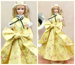 100% ручной работы желтый цветок юбка с бантом вечернее платье одежда куклы Интимные аксессуары Костюмы для ребенка игрушки Барби Синьи