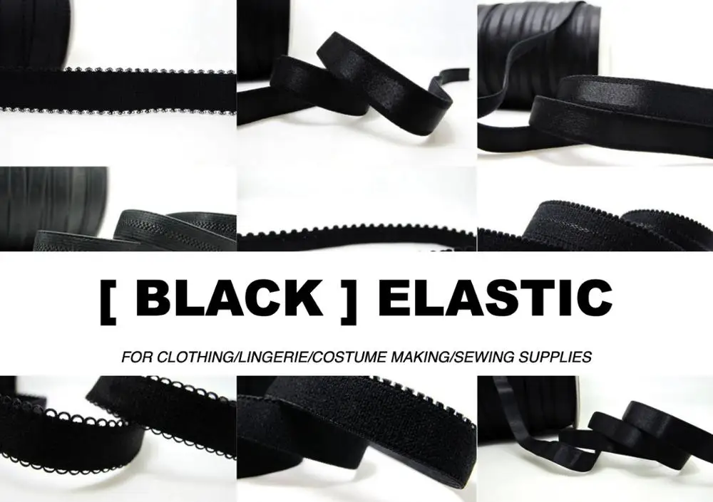 

8 Yards BLACK Color Decorative Pattern Lingerie Elastic|Headband Elastic|Skinny Elastic|Narrow Stretch Lace|Bra Strap