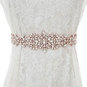 

Gold Simple Rhinestones Wedding Dress Sash Pearls Bridal Belt Crystal Wedding Belt For Wedding Party Gown S168RG