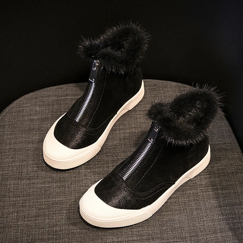 Appartements Neige Vison Fond Bota D'hiver Zipper Ouvert Peluche V Feminina Avant Microfibre De Cheville Noir En Martin Femmes Épais Fourrure Court Bottes 6gvYybf7