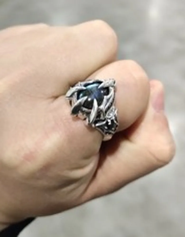 925 серебро, лабрадорит, кольцо с натуральным камнем, мужское Стильное кольцо с животным когтем, указательный палец, кольцо в стиле ретро, панк, регулируемый размер