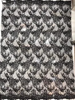 

New pattern 5yards/bag black color st610# good quality sequin tulle mesh lace fabric for bridal wedding dress/sawing
