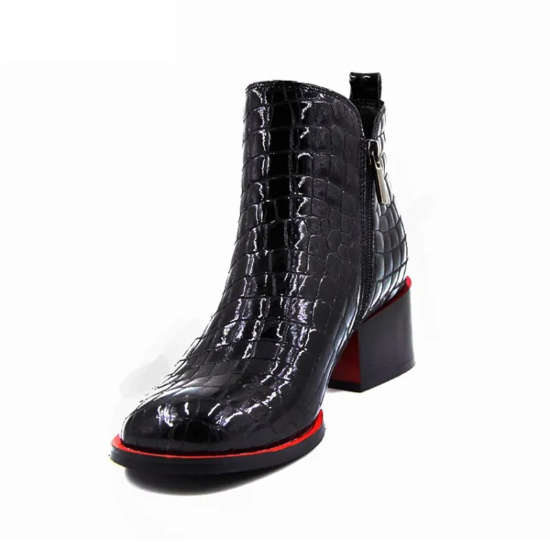 Г., шикарные женские ботинки ботильоны из натуральной кожи женские зимние ботинки с квадратным носком на квадратном каблуке с крокодиловым принтом женские ботинки