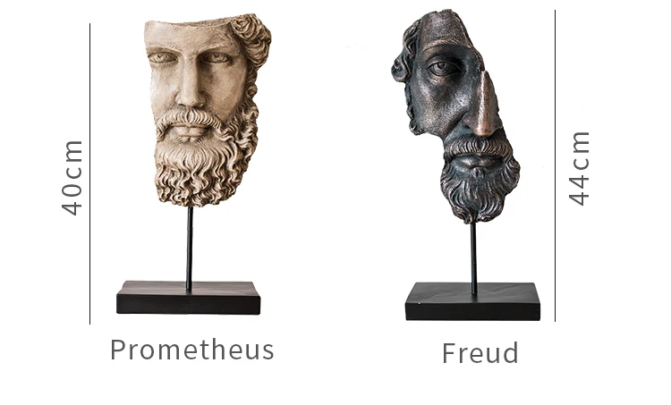 Resin Half Face Statue Abstract Statuettes Freud Face Prometheus Face Mask Sculpture for Office Vintage Home Decoration