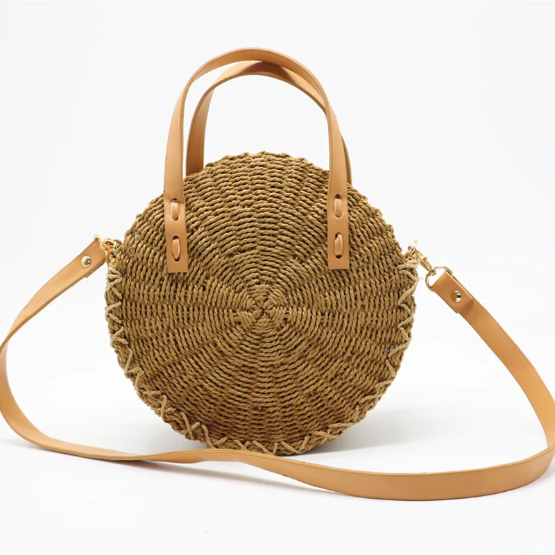 

2019 New Women Handbags Handmade Round Straw Woven Bag Female Vacation Beach Bag Personality Fashion All-purpose Tote Clutch Bag