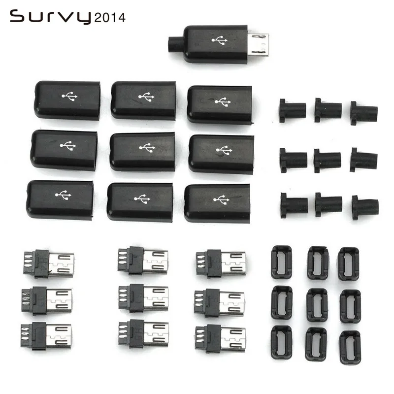 

10PCS DIY Micro USB Male Plug Connectors Kit w/ Covers Black Diy Electronic