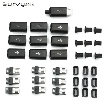 

10PCS DIY Micro USB Male Plug Connectors Kit w/ Covers Black Diy Electronic