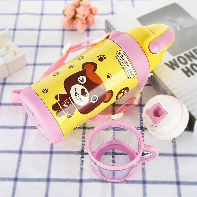

600ml Children Cartoon Thermos Bottle Vacuum Flask Thermo Insulation Water Kettle Creative Student 304 Stainless Steel Straw Cup