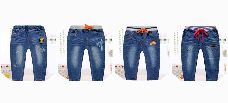 Leisure style Kids Baby boy Girls pants clothing Spongy or jeans 1 Crown 2 Car 3 Letter 4 Jeep Pattern Soft denim trousers  (1)